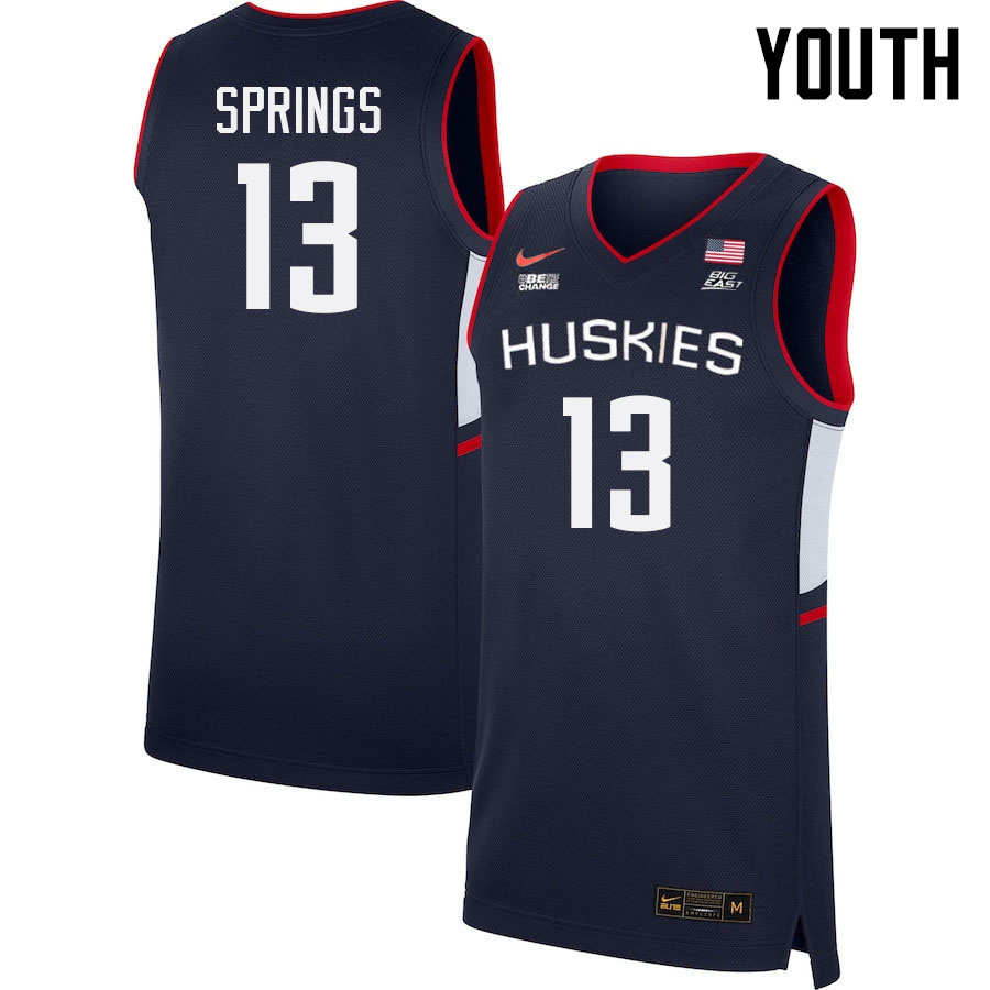 Youth #13 Richie Springs Uconn Huskies College 2022-23 Basketball Stitched Jerseys Sale-Navy